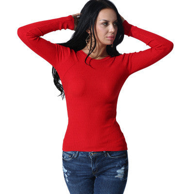 Scoop Pure Color Long Sleeves Regular Blouse