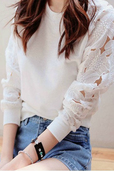 Lace Hollow Out Patchwork Slim Sweatshirt