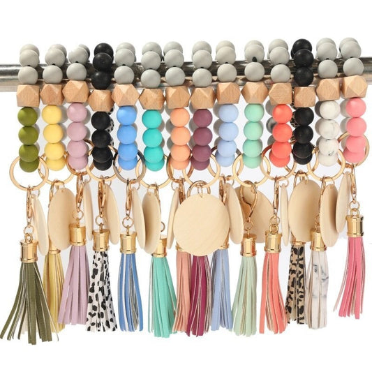 Color Block Beaded Fringed Key Chain