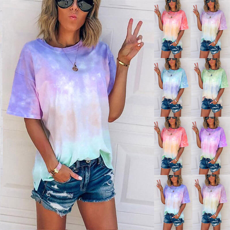 Summer Tie Dye Short Sleeve Gradient Loose T-shirts