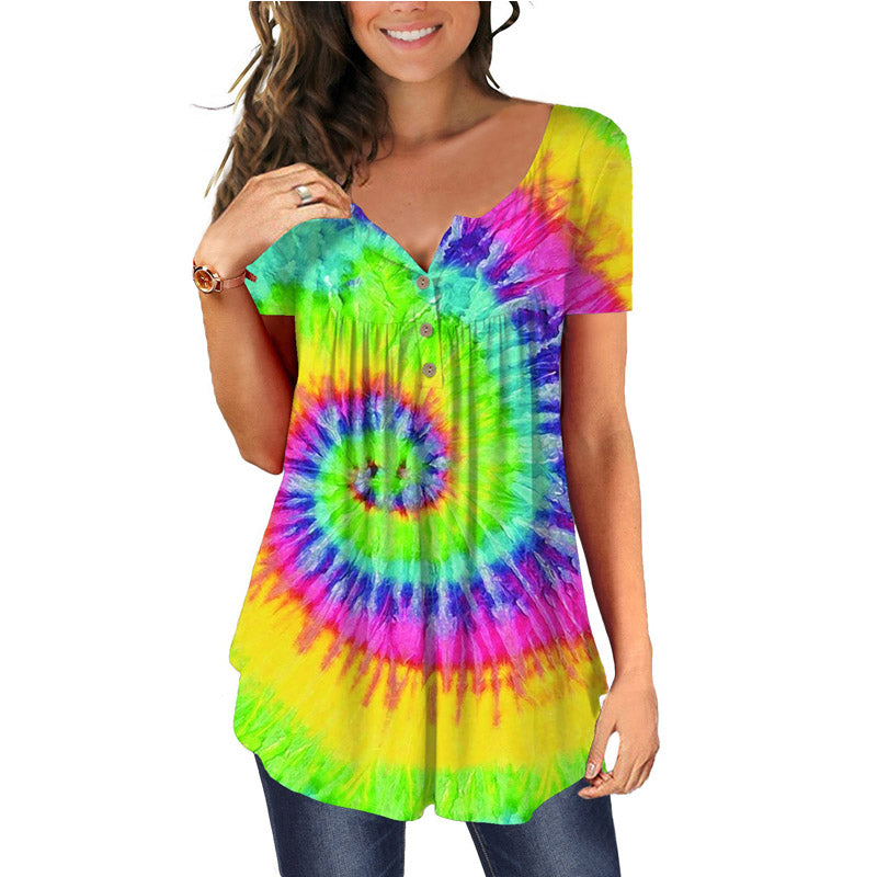 Casual Tie Dye Short Sleeve Loose T-shirts