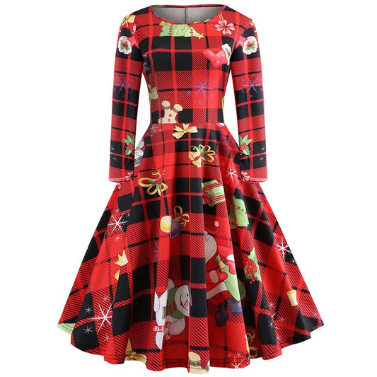 Retro Christmas Print A Line Dress