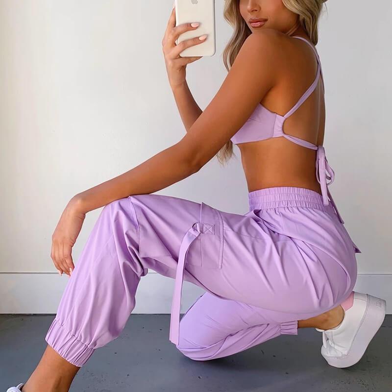Sexy Spaghetti Strap Skinny Bandage Backless High Waist Two Pieces Set