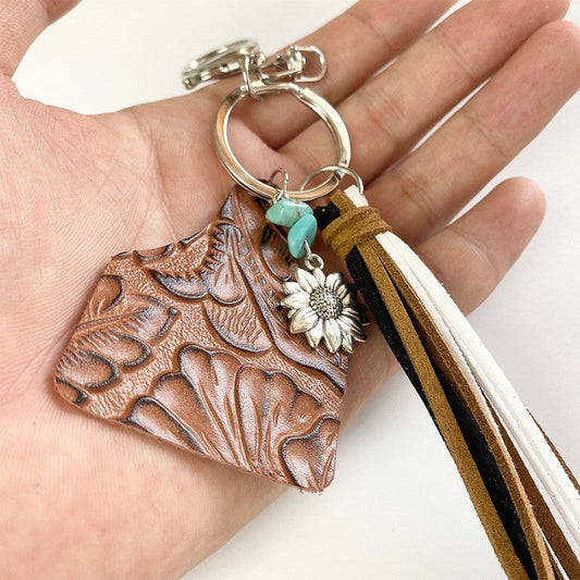 Ethnic Turquoise Sunflower Tassel Key Chain