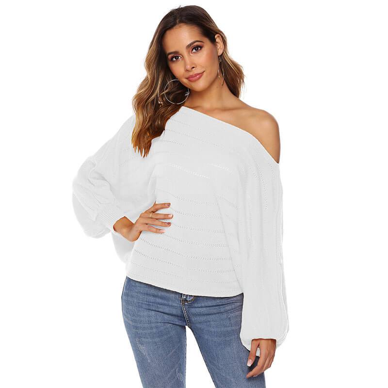 Off Shoulder Batwing Hollow Out Knit Sweater