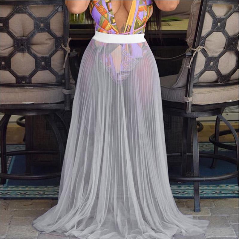 Beach Mesh High Waist See Through Maxi Dress