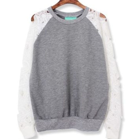 Lace Hollow Out Patchwork Slim Sweatshirt