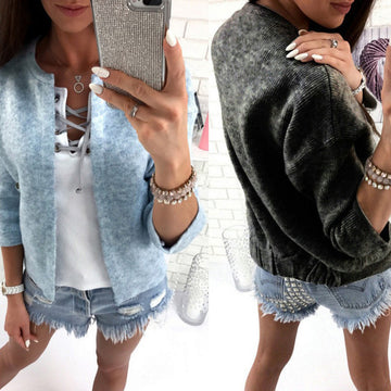 Pure Color Long Sleeves Scoop Short Cardigan