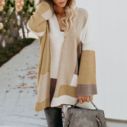 Oversized Colorblock Loose Bell Sleeve Cardigan Sweater