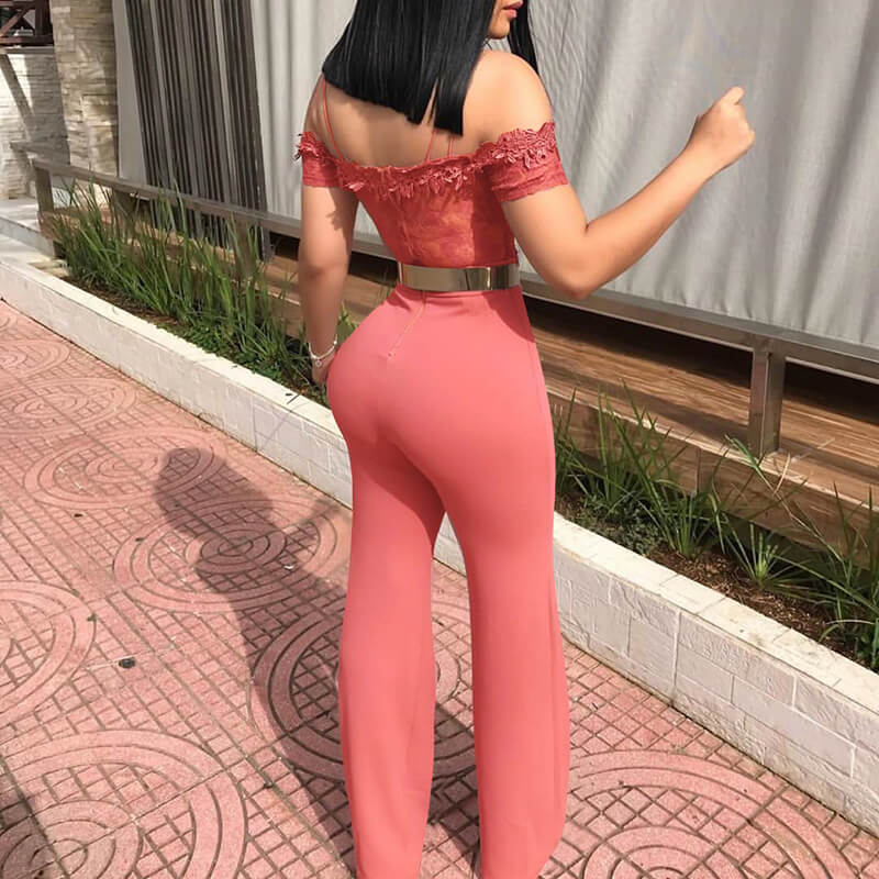 Lace Spaghetti Strap Bright Color Jumpsuits