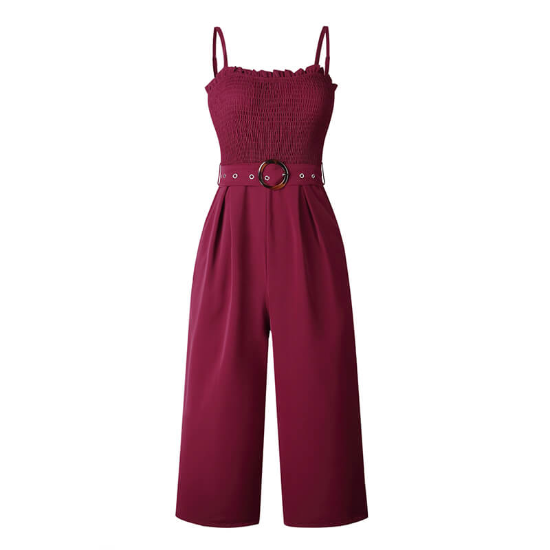 Wide Leg With Belt Square Neck Women Jumpsuit