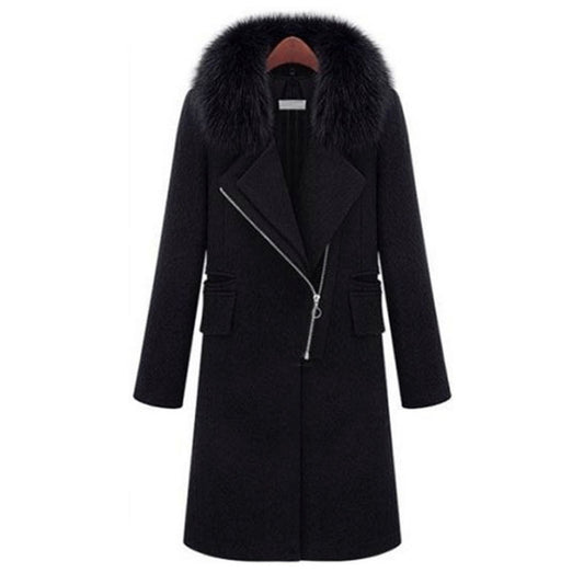 Black Slim Shearling Wool Coat