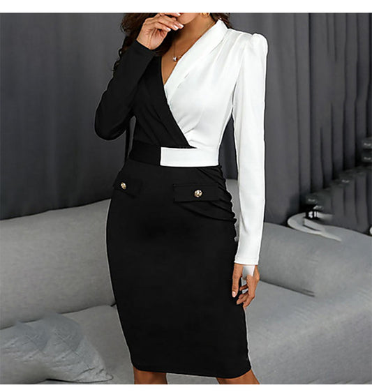 OL Bodycon Long Sleeve Corset Colorblock Dress