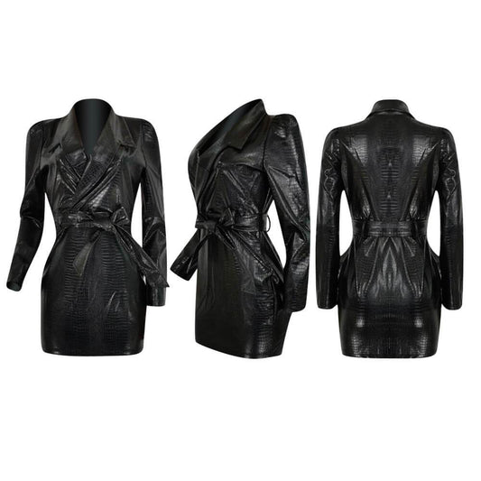 Faux Leather Alligator Moto Dress