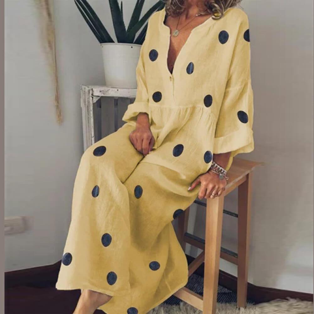 Retro Polka Dots Empire Waist Long Dress