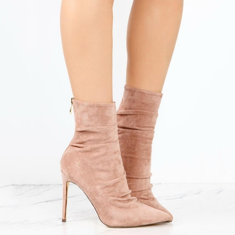 High Heel Suede Pointed Toe Calf Boots