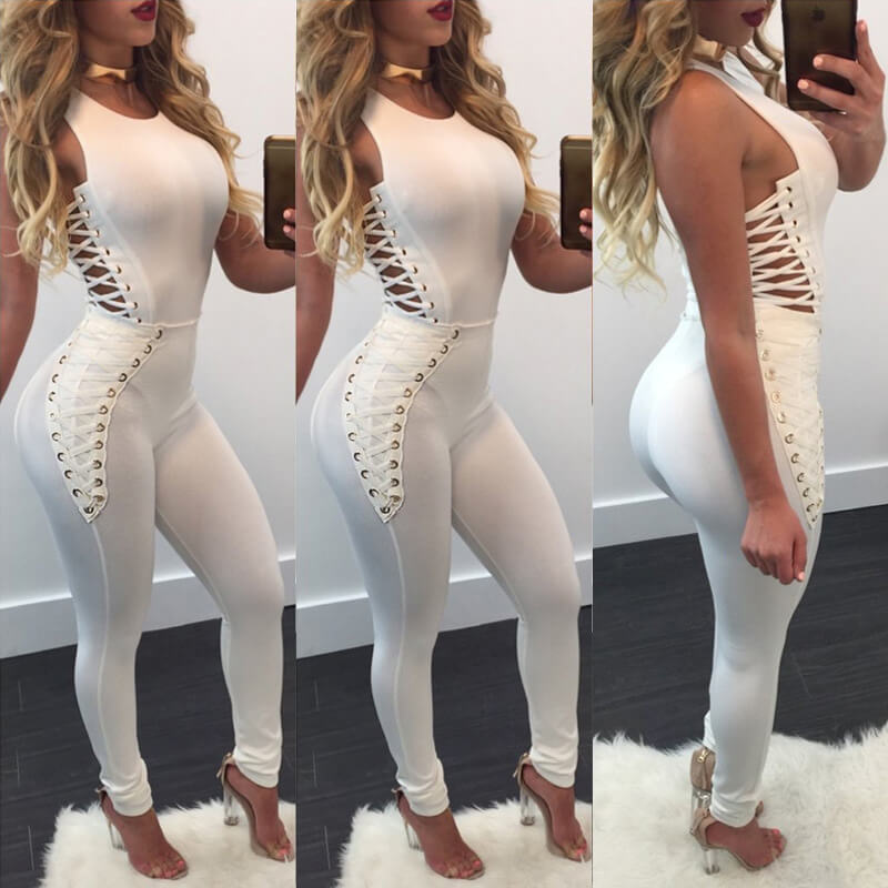 Sleeveless Bandage Cut Out Fitting Jumpsuits