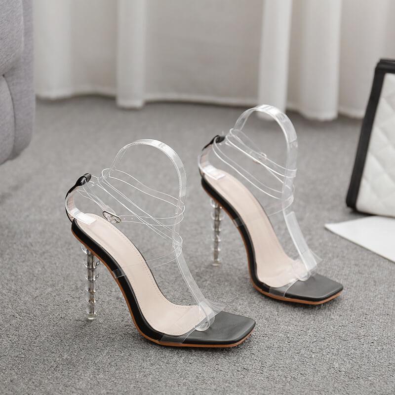 Summer PVC Square Toe High Heel Buckle Sandals