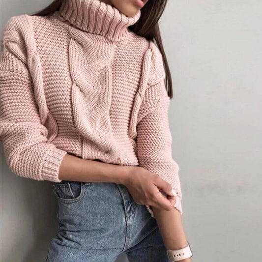 Turtleneck Cable Knitted Chunky Sweater