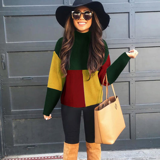 Turtleneck Colorblock Corduroy Sweater