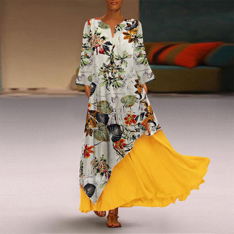 Loose Patchwork Floral Long Dress