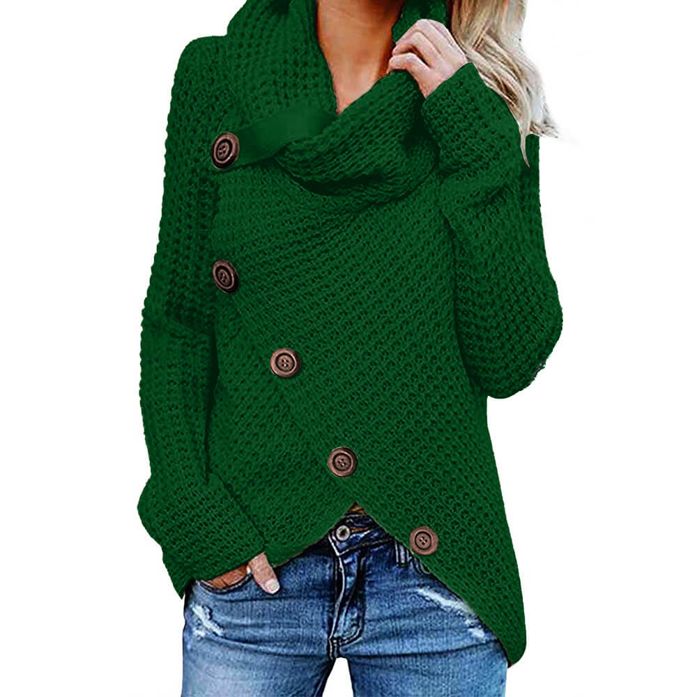 Asymmetric Turtleneck Casual Cozy Women Wrap Sweater