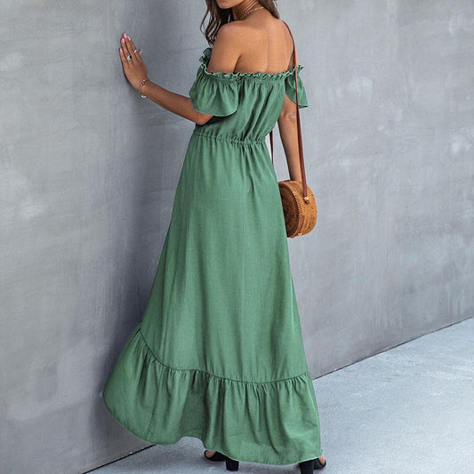 Off Shoulder Low High Soild Long Dress