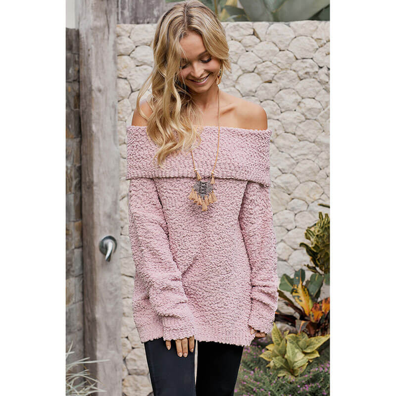 Off-Shoulder Fuzzy Pure Color Sweater