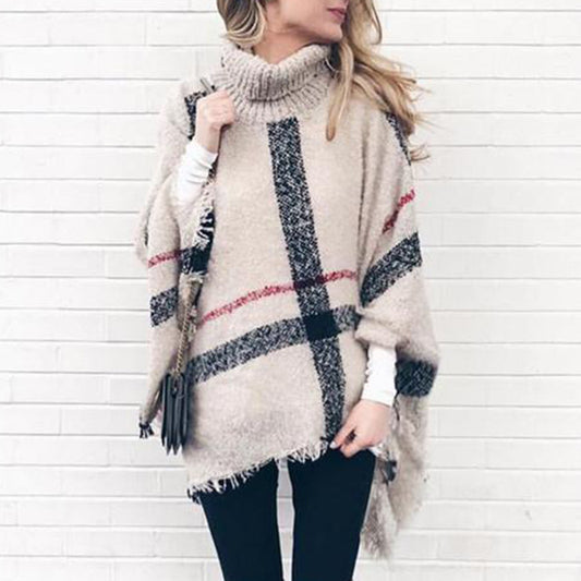 Mid-Long Tassel Shawl Oversized Turtleneck Women Sweater