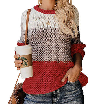 Colorblock Striped Crocheted Pullover Sweater