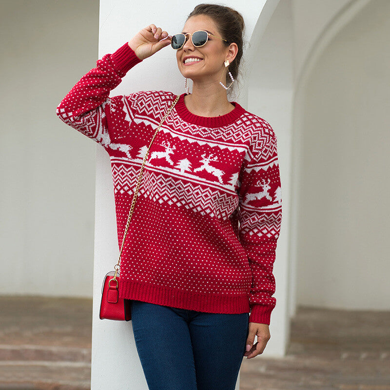 Reindeer Jacquard Christmas Knit Sweater