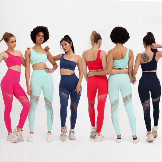 Yoga One Shoulder Tank Top High Waist Bodycon Skinny Pant Sets