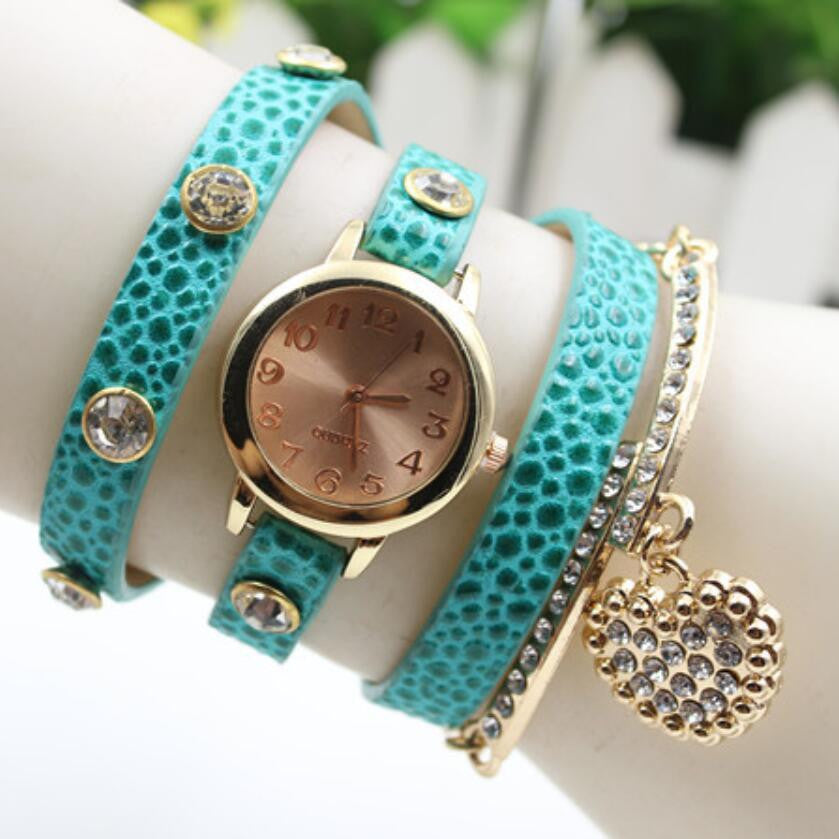 Crystal Heart PU Strap Wristwatch