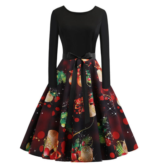 Retro Christmas Print Swing Holiday Dress