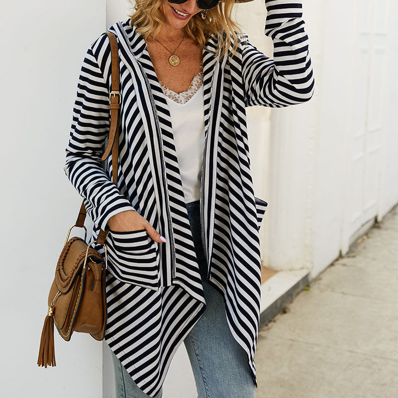 Irregular Open Front Stripes Cardigan