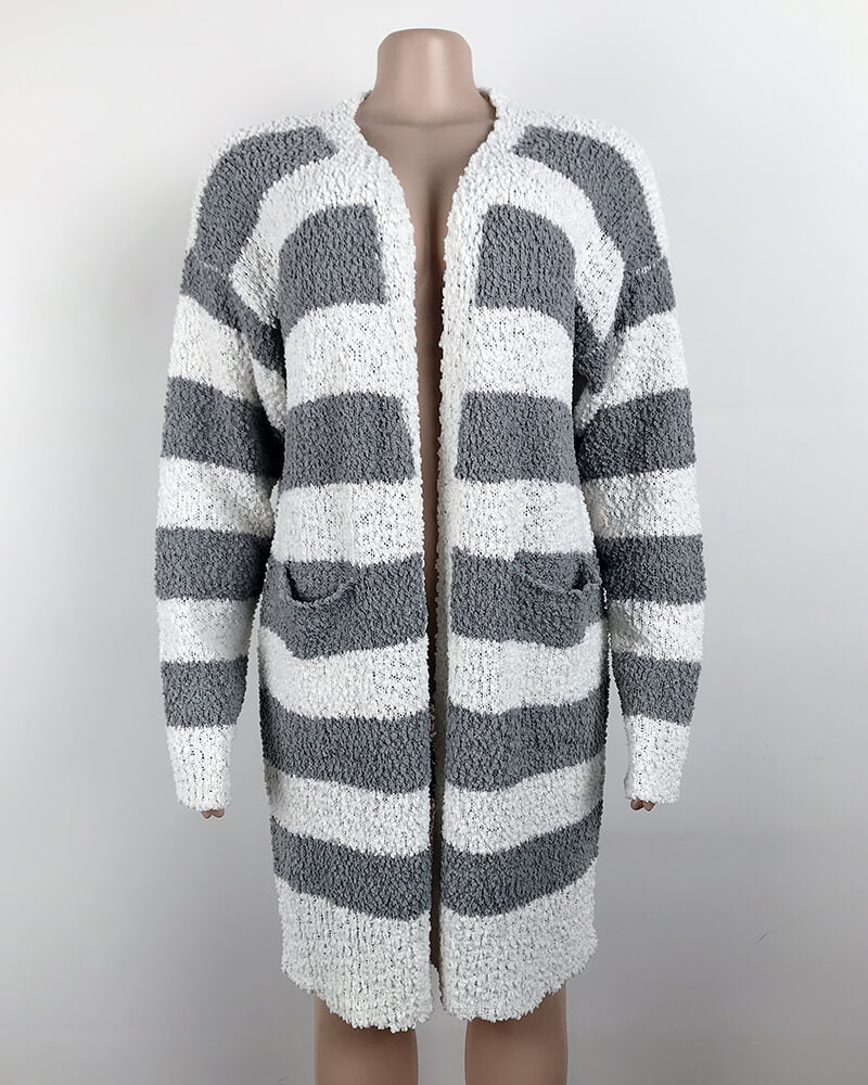 Striped Colorblock Open Front Cardigan Sweater