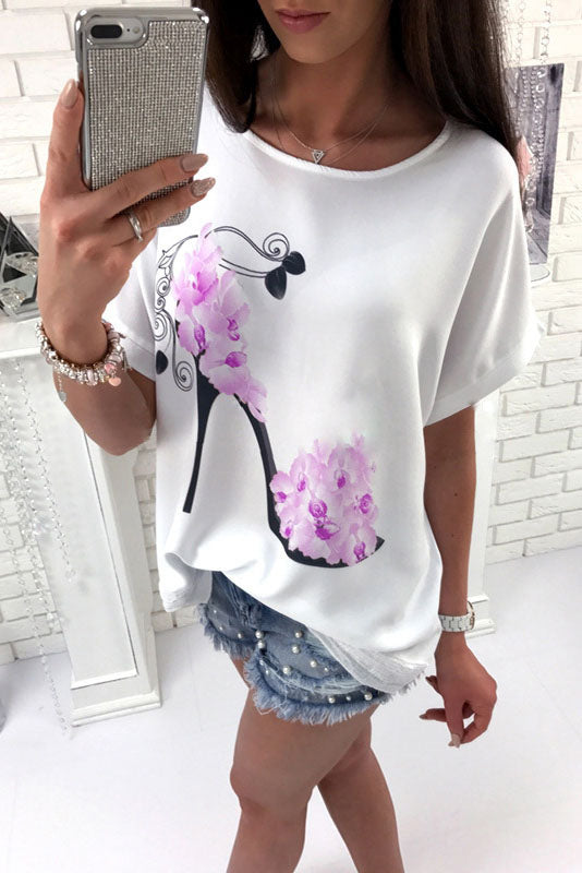 Print Batwing Scoop Loose T-shirt