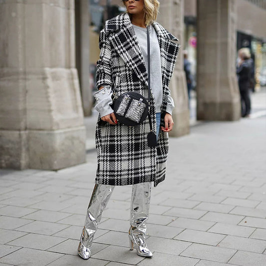 Shearling Plaid Tweed Over Coat