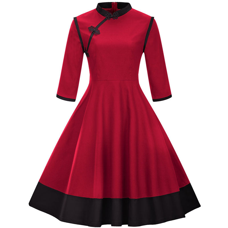 Vintage Mandarin Collar A-line Dress