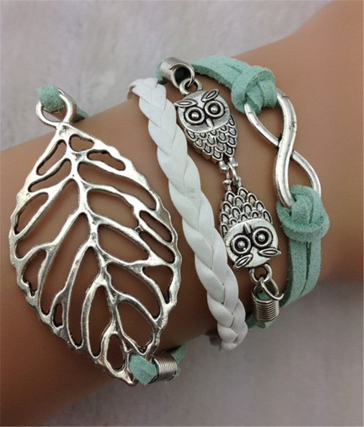 Joker Leaves Owl Multi-layer Leather Bracelet