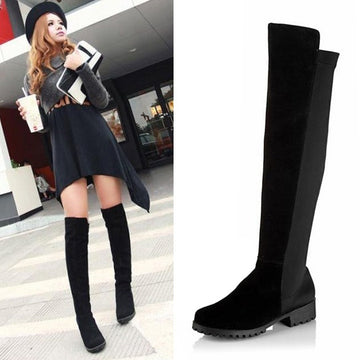 Black Fashion Women's Shoes Over the knee Faux Suede High Flat Boots