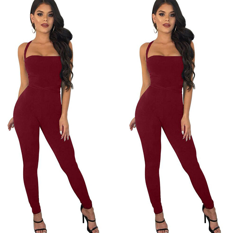 Candy Color Spaghetti Straps Long Backless Jumpsuit