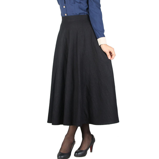 Woolen Plaid High Waist A-line Long Skirt