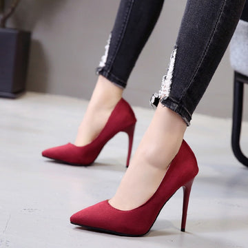 Pointed Toe Suede Low Cut High Stiletto Heel Party Prom Shoes