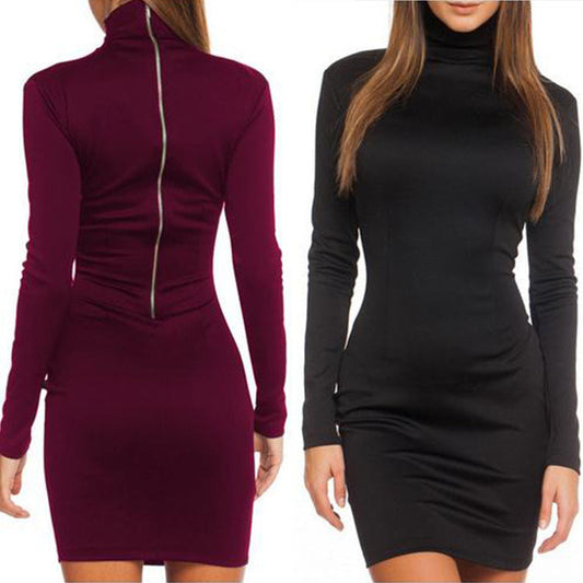 High Neck Long Sleeves Short Bodycon Dress