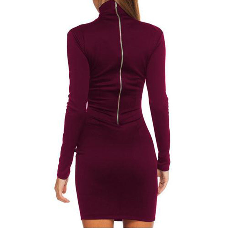  High Neck Long Sleeves Short Bodycon Dress