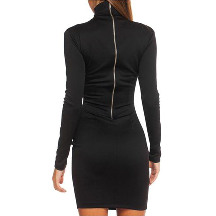  High Neck Long Sleeves Short Bodycon Dress