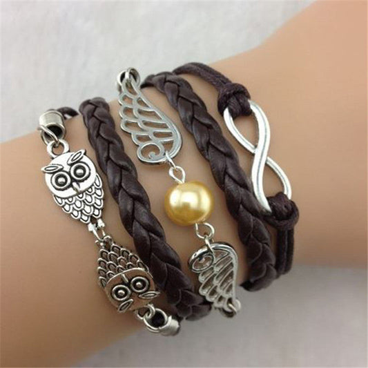 Black Owl Wings Fashion Multilayer Woven Bracelet