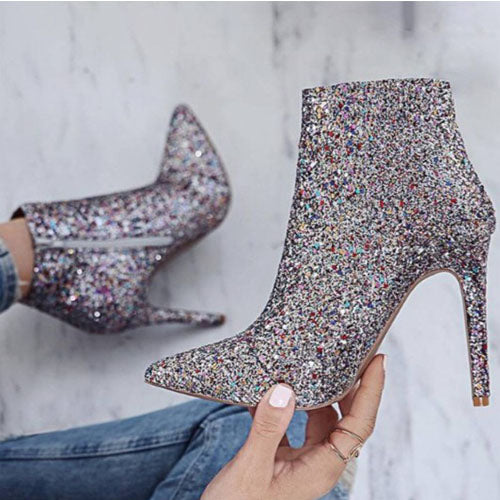 Ankle High Stiletto Heel Glitter Boots