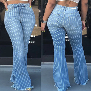 Flare High Waist Stretch Stripes Bodycon Denim Pants